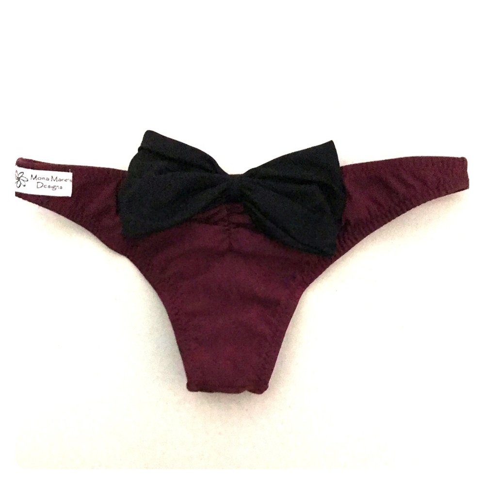 Burgundy Brazilian Scrunch Butt Bikini Bottoms Bow